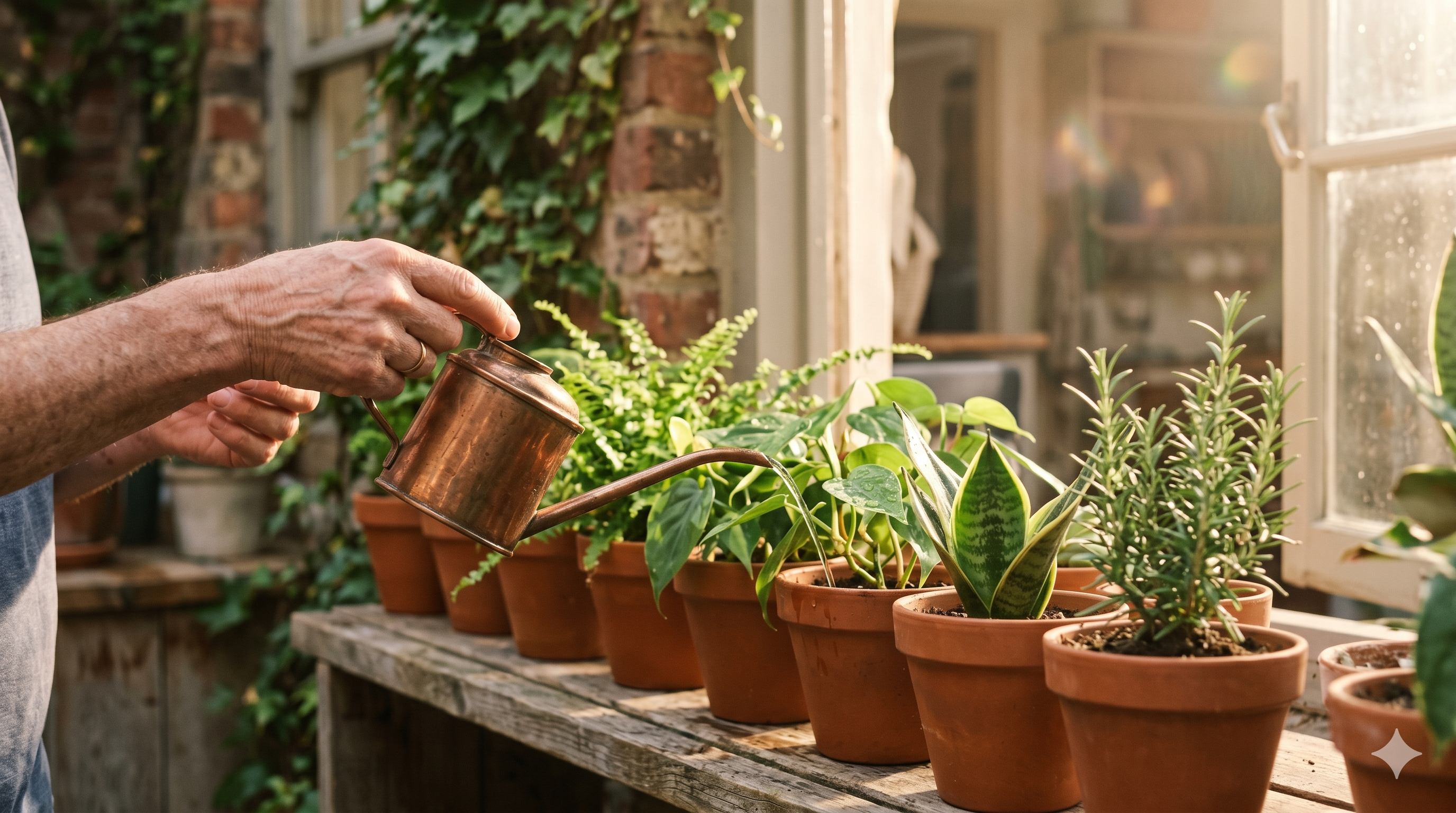 Watering plants in the morning